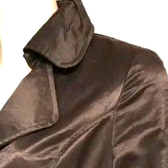 🤎 Impeccable Vintage Satin Deep Dark Rich Chocolate Brown Tie Jacket - M - Picture 5 of 9